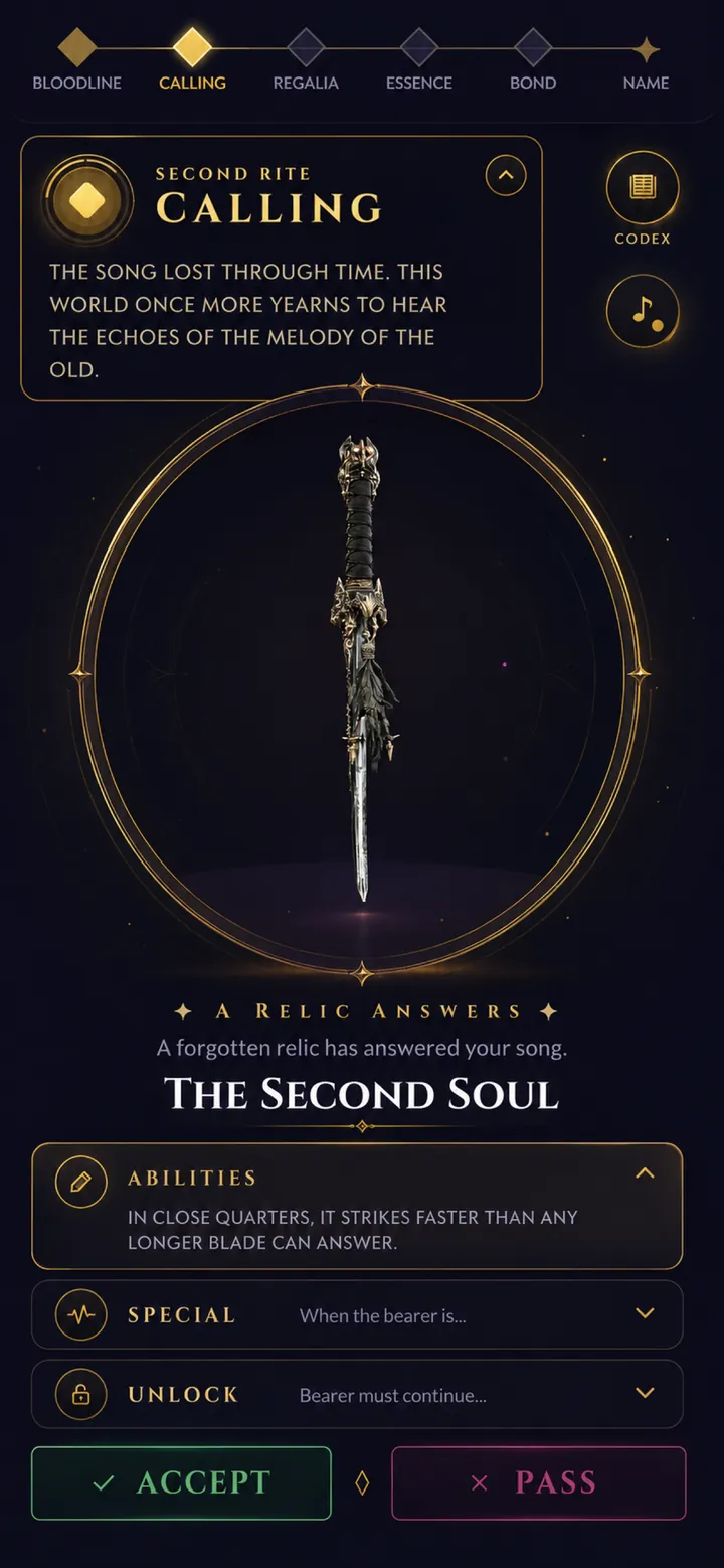A dark relic named The Second Soul waits to be accepted or passed